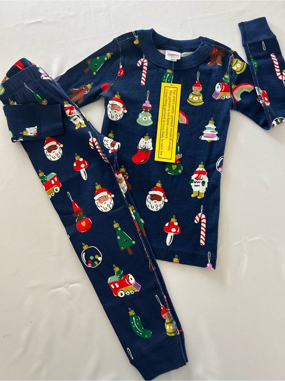 4 (100) Navy Blue Holiday “Heirloom” Ornament Long John Pajama Set